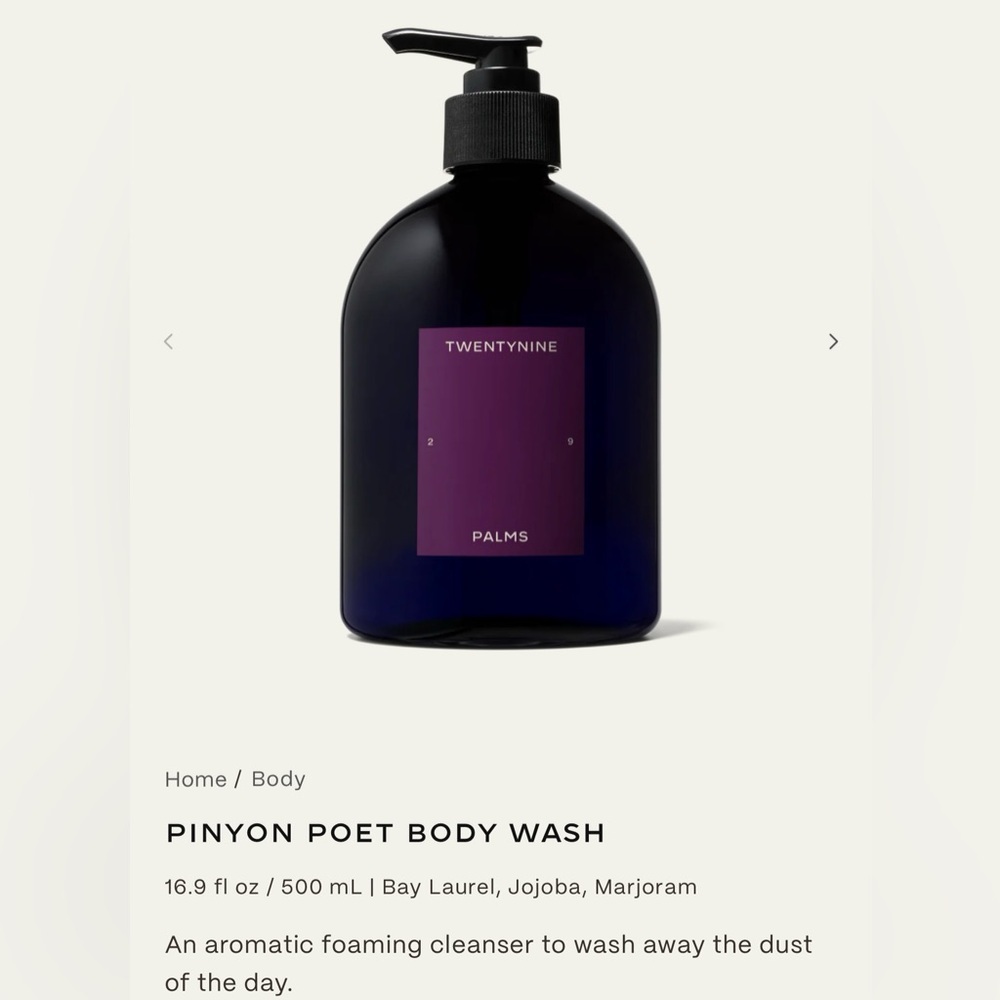 NIB TwentyNine Palms Pinyon Poet Body Wash 16.9 fl oz